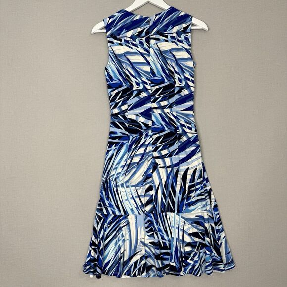 Eliza J Womens Dress 4 Blue Palm Leaf Jersey Knit Ruched Tropical Resort Vacay - Picture 8 of 12